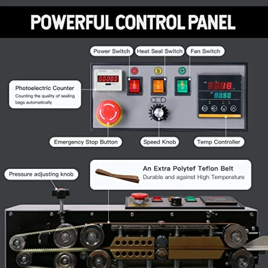 Continuous Bag Band Sealer Sealing Machine with Automatic Horizontal Band Sealing Function and Digital Temperature Control for