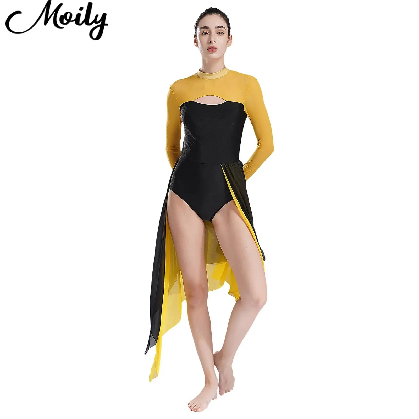 

Womens Contemporary Lyrical Dance Dresses Backless Cutout Leotard Dress Figure Skating Modern Dance Stage Performance Costume