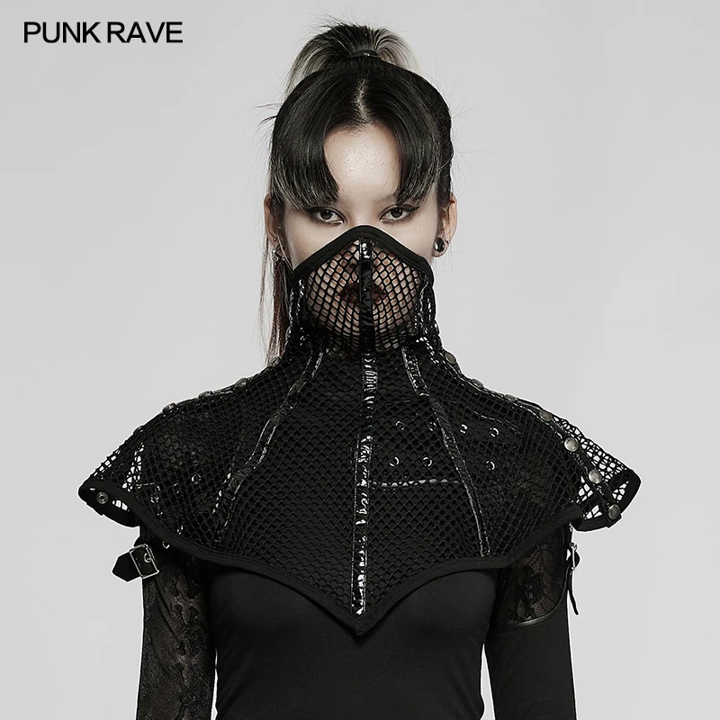 

PUNK RAVE Women's Gothic Stylish Mesh Personality Mystery Face Mask with Both Sides Buttons Halloween Party Cosplay Accessories