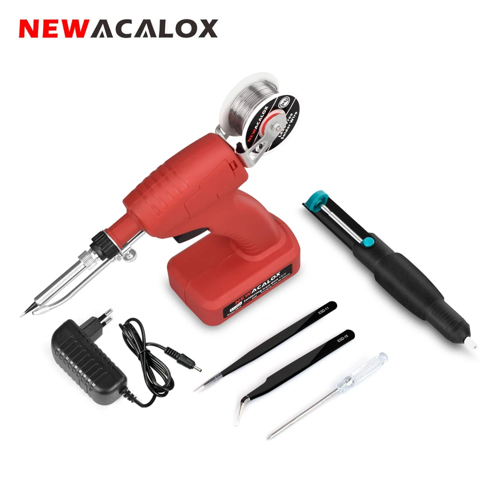 NEWACALOX EU 80W Soldering Gun DC 12V Li-ion Rechargeable Cordless Soldering Iron Automatic Dormant Welding Gun Tool