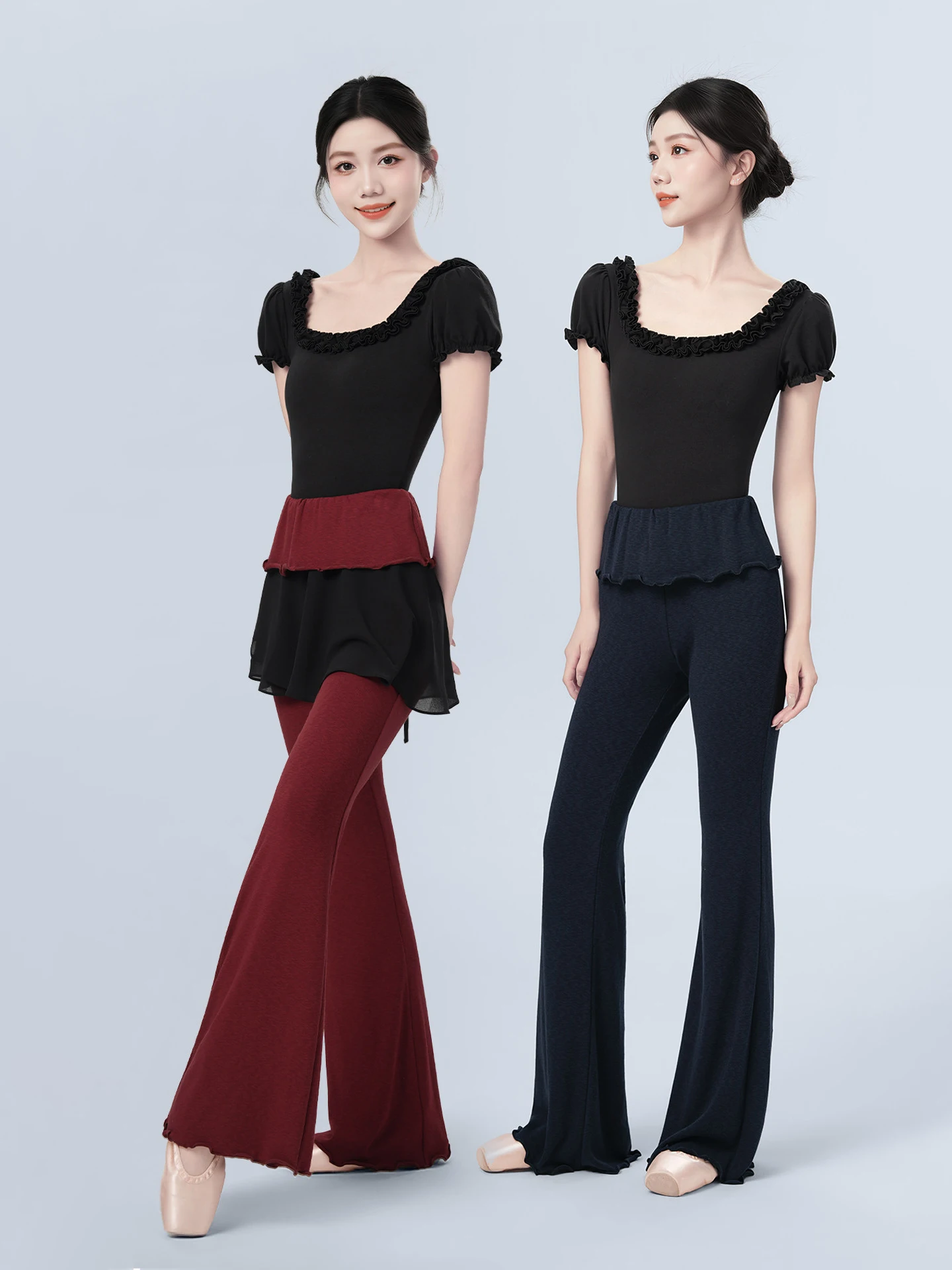 Ballet Dance Pants for Women Flare Yoga Leggings 2-in-1 Warmup Trousers Overlap Practice Bottom