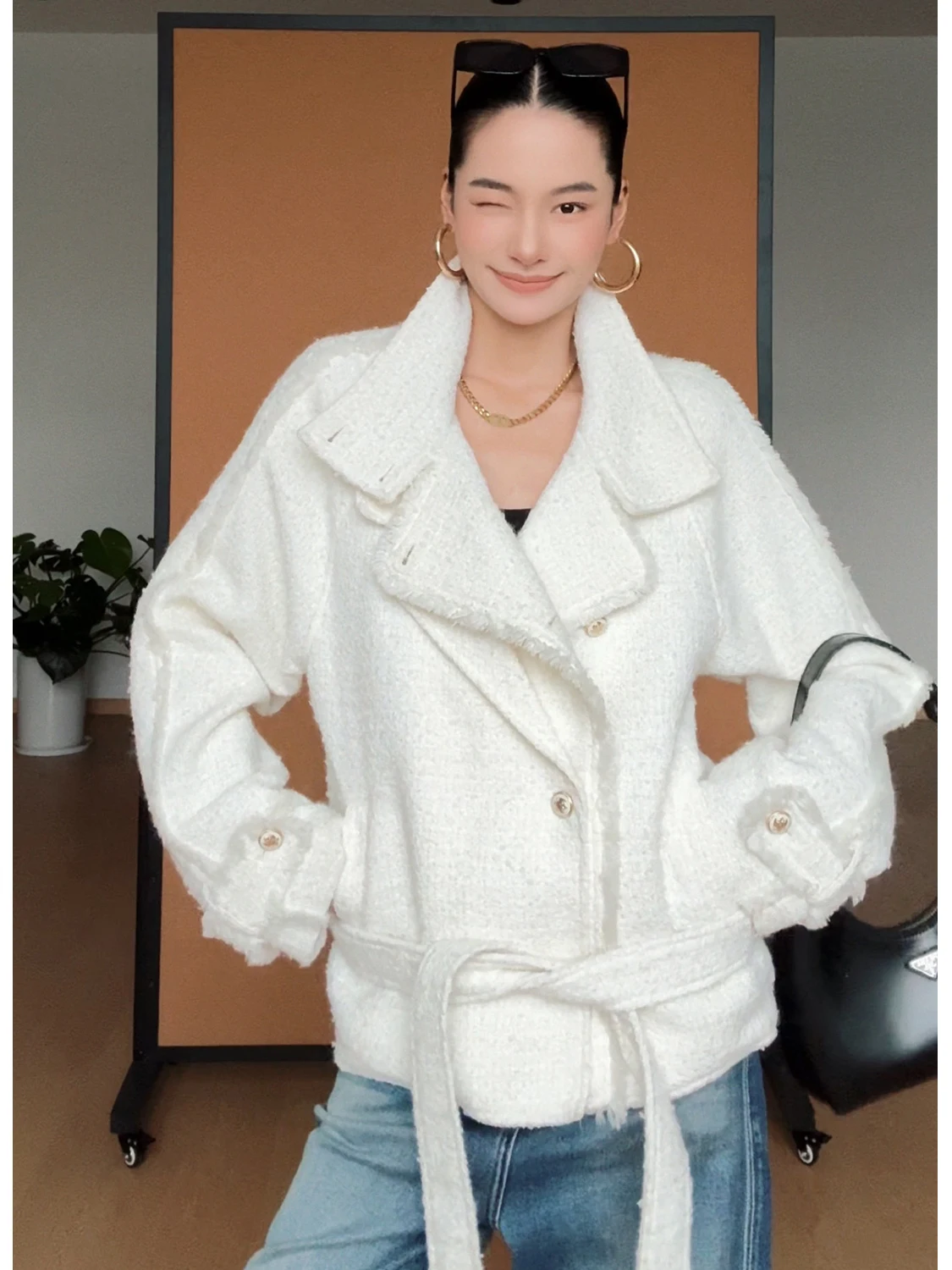 

Пальто CIZZLEMORE класса люкс с воротником-стойкой из плотного твида, женская осенне-зимняя верхняя одежда, аромат сладкого чая