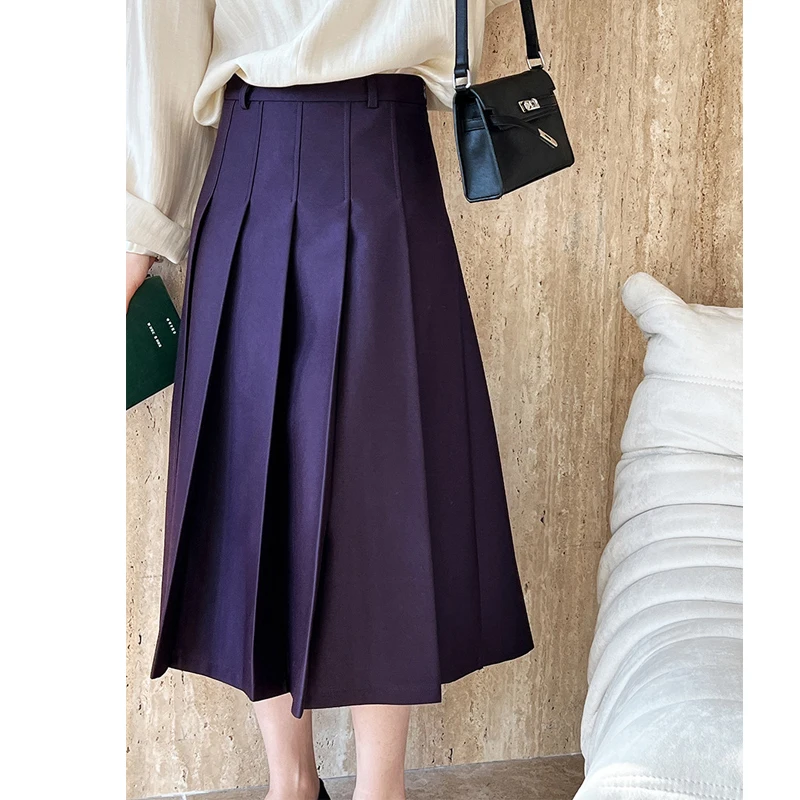 

2024 Women's Elegant A-Line Pleated Long Skirt High Waist Vintage Summer Skirt Femme Faldas Jupe Saia Spring Maxi Skirt