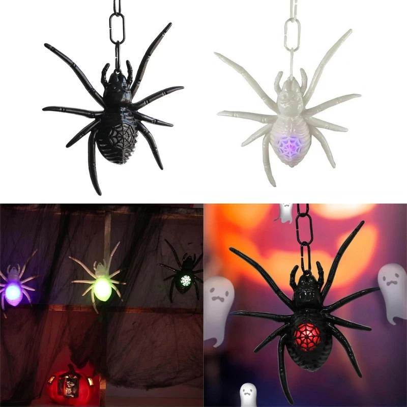 Fake Spiders Halloween Pendant Luminous Ornament Glowing Light Up Spiders for Spooky Decorations Luminous Decor