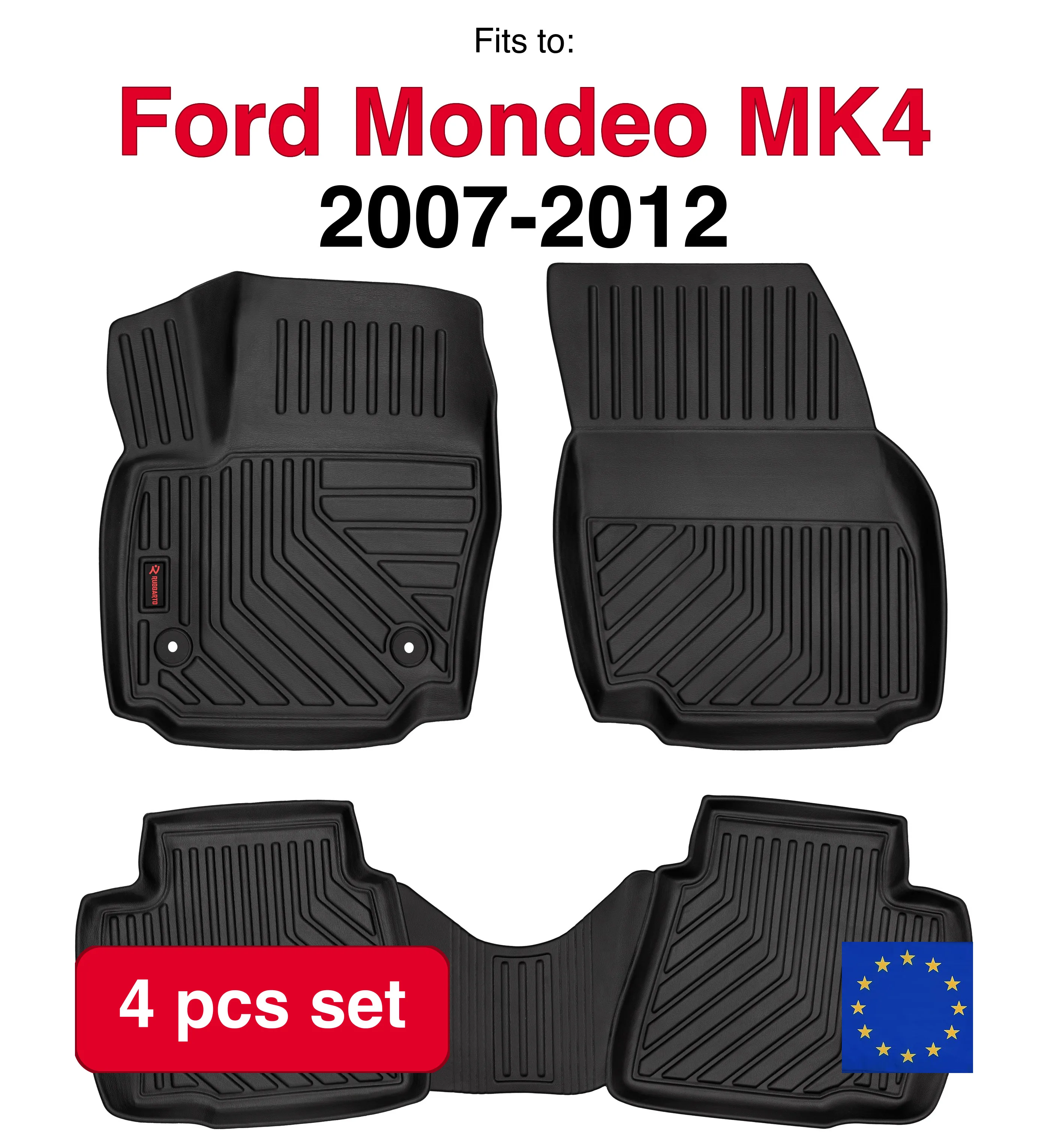 Image of 3D-Gummi-Fußmatten für Ford Mondeo MK4 Liftback Limousine Kombi (2007–2012), schwarze Passform (4 Stück)