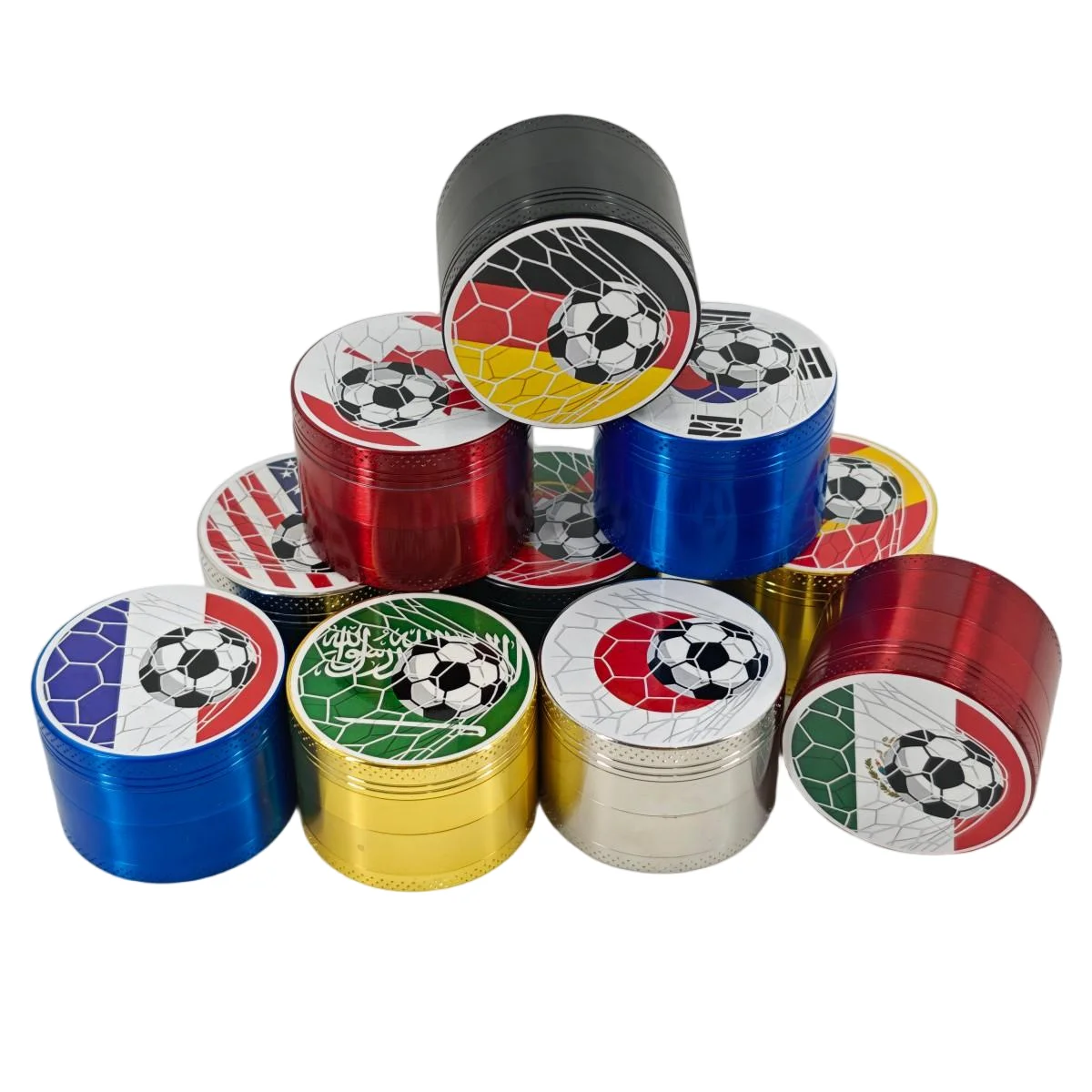 

2026 FIFA World Cup 50MM Metal Tobacco Grinder Flat Zinc Alloy Spice Herbal Crusher Manual Herb Grinders for Smoking Accessories