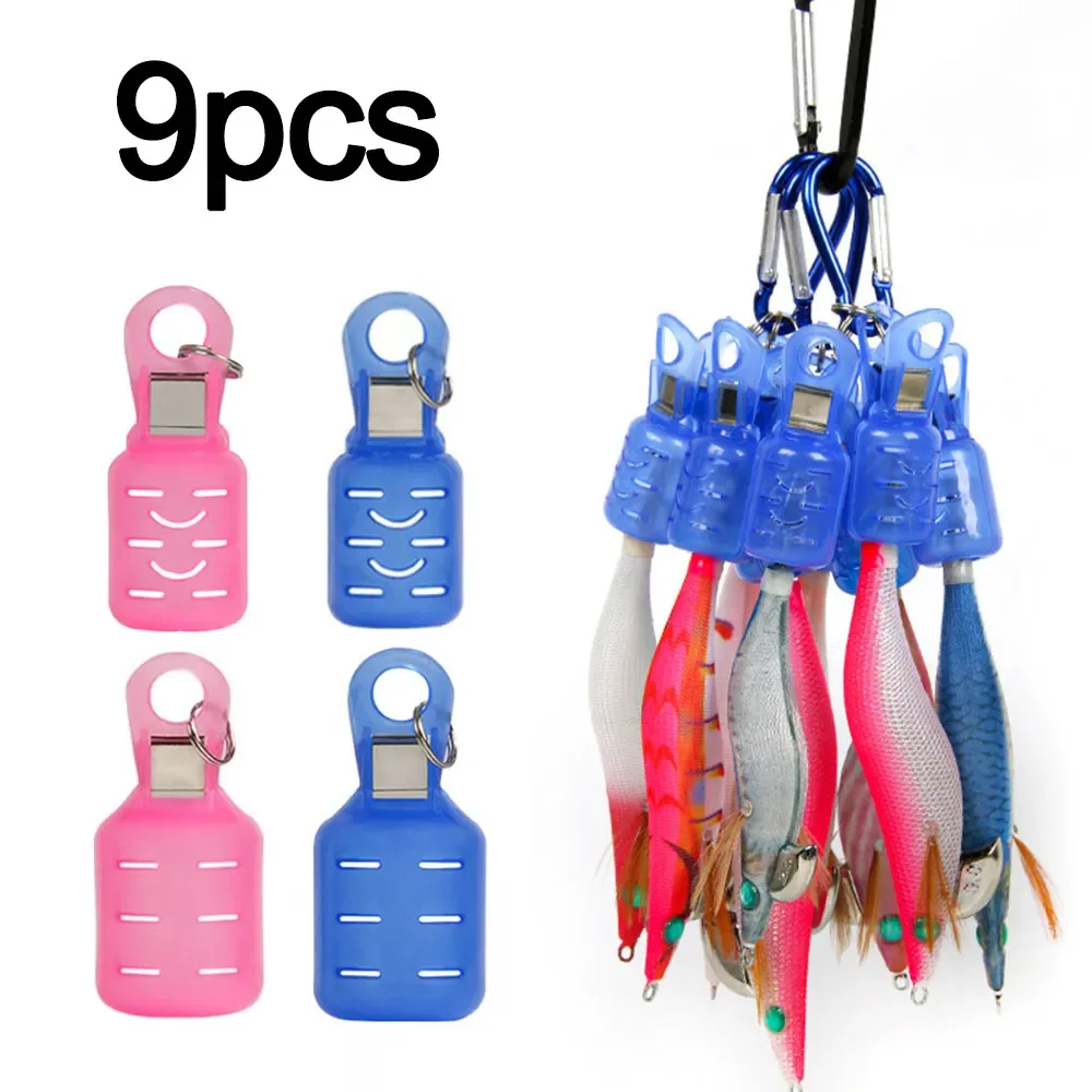 9pcs Squid Jig Hook Cover Anti-Scratch Puncture Wooden Shrimp Hook Cover Storage Case Outdoor Camping Fishing Accessories Tools