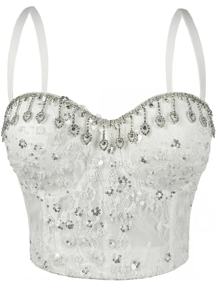 Rhinestones Female Corset Top Women Camis Nightclub Pearls Short Chest Binder Sexy Camisole Mujer Lingerie Tube Bra Debardeur