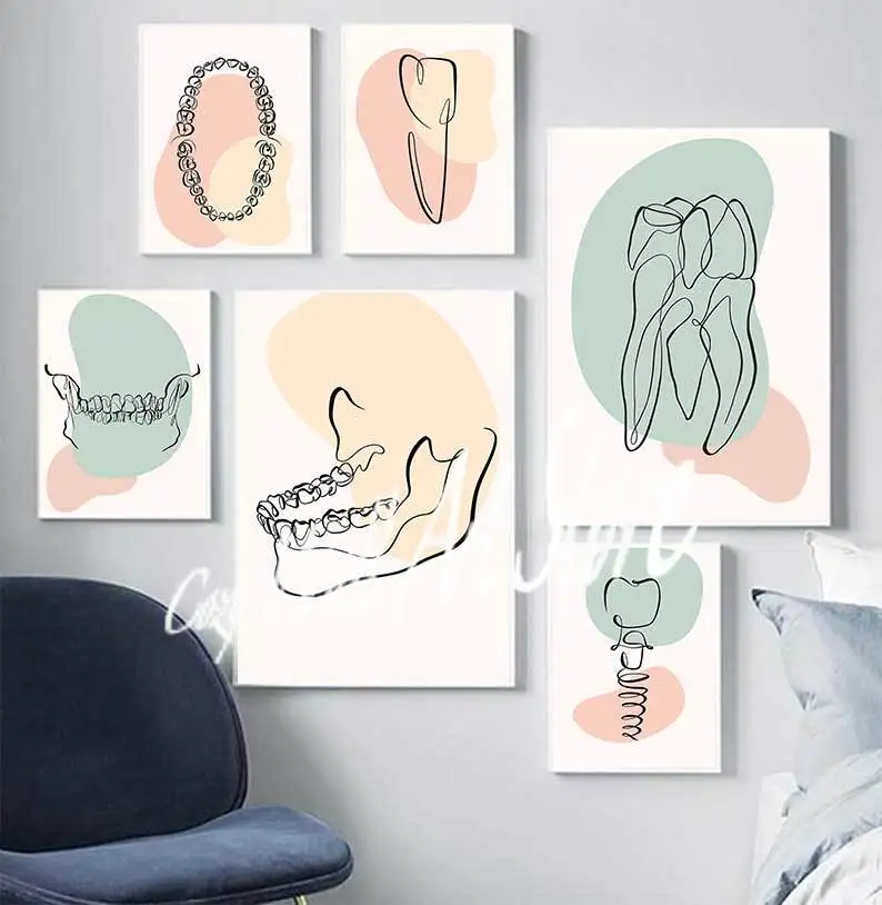 Abstract Line Teeth Oral Health Modern Wall Art Canvas  Nordic Posters And Prints Wall Pictures For Dental Clinic Decor