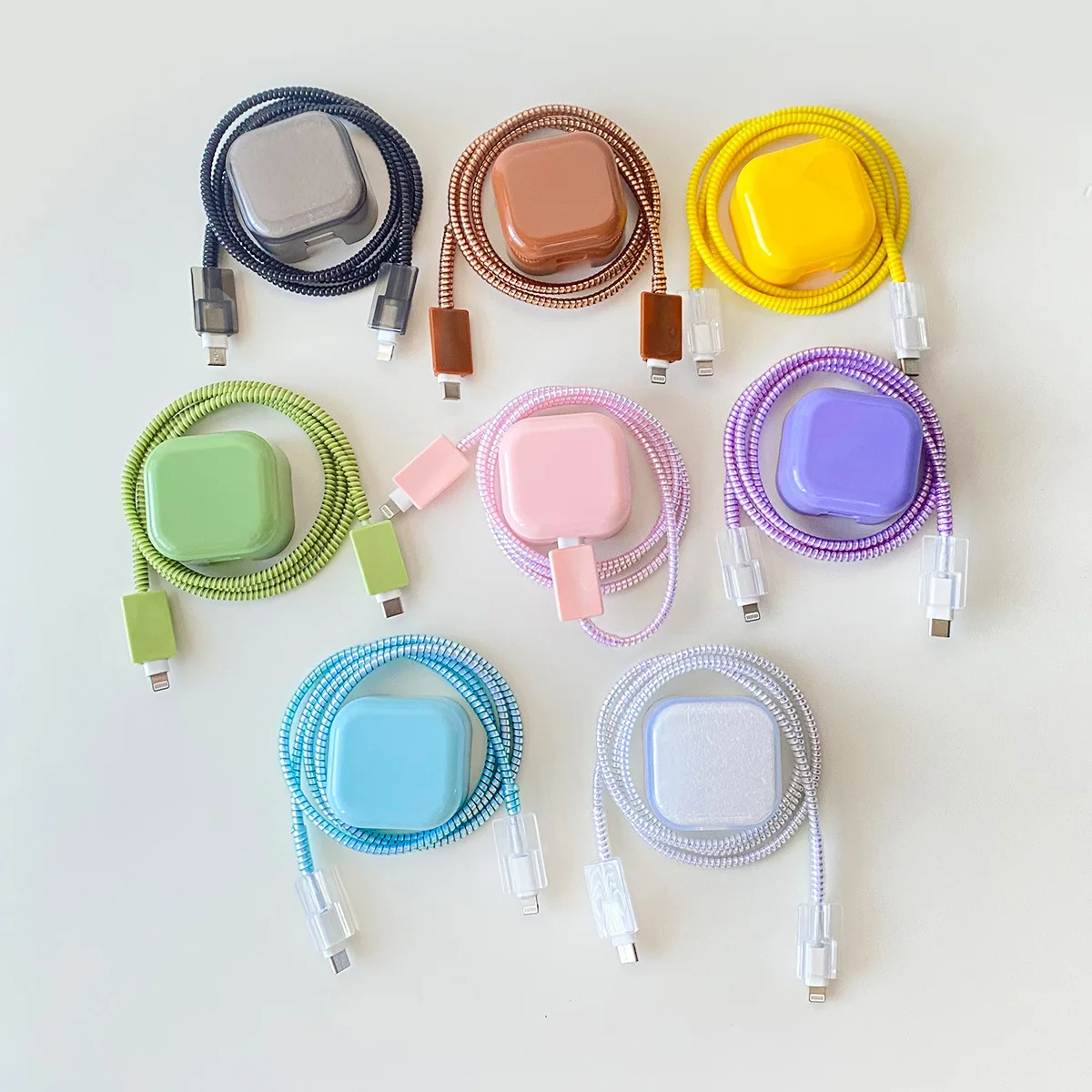 Cute Macaron Color Set Cable Protector for iPhone 20W UK HK Standard Plug Charger Case Phone USB Data Wire Cord Organizers