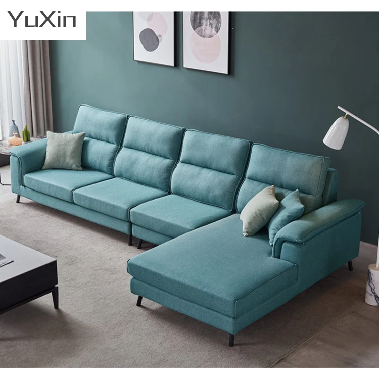 Conjunto de sofá de canto secional grande azul céu moderno estilo preguiçoso para sala de estar tecido grande design de sofá