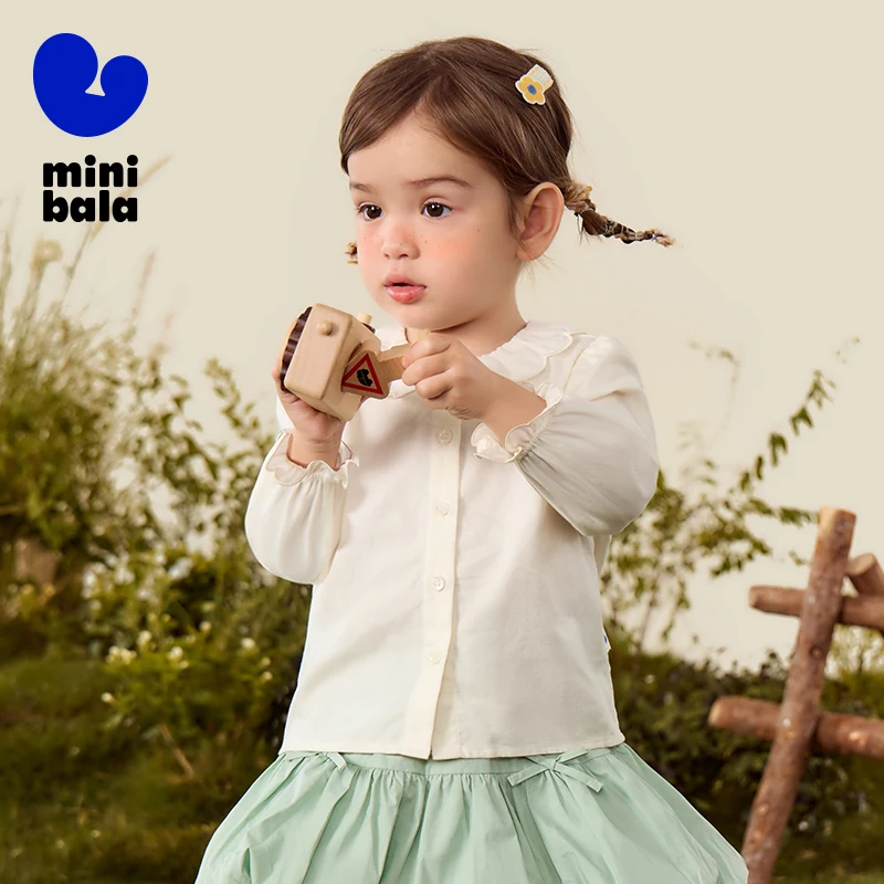 

Хлопковая блузка для девочек Mini Bala, осень 2021, милая рубашка с длинными рукавами во французском стиле для малышей