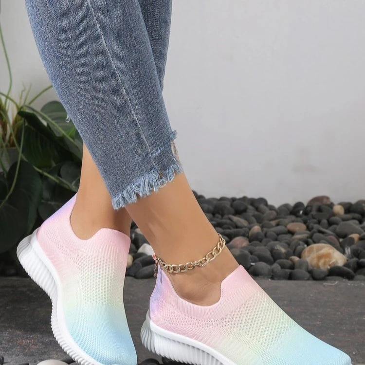 Women\'s Gradient Color Sock Sneakers, Breathable Elastic Slip On Knitted Trainers, Casual Walking & Running Sports Shoes