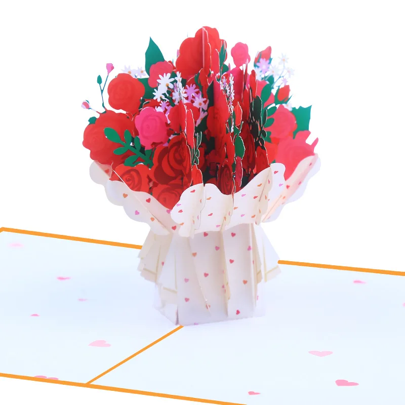 10pcs Handmade Bouquet Of Roses Flower 3D Pop UP Greeting Invitation Card For Wish Thanks Christmas Wedding Birthday Party Gift