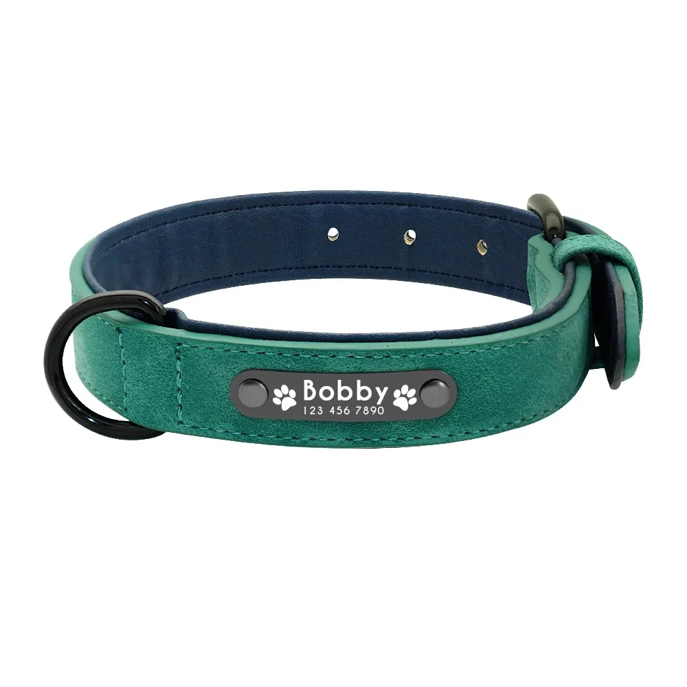 Gepersonaliseerde naam ID-tags Halsbanden Aangepaste tekstnaam Leren halsband voor kleine, middelgrote en grote honden Pitbull Bulldog Beagle