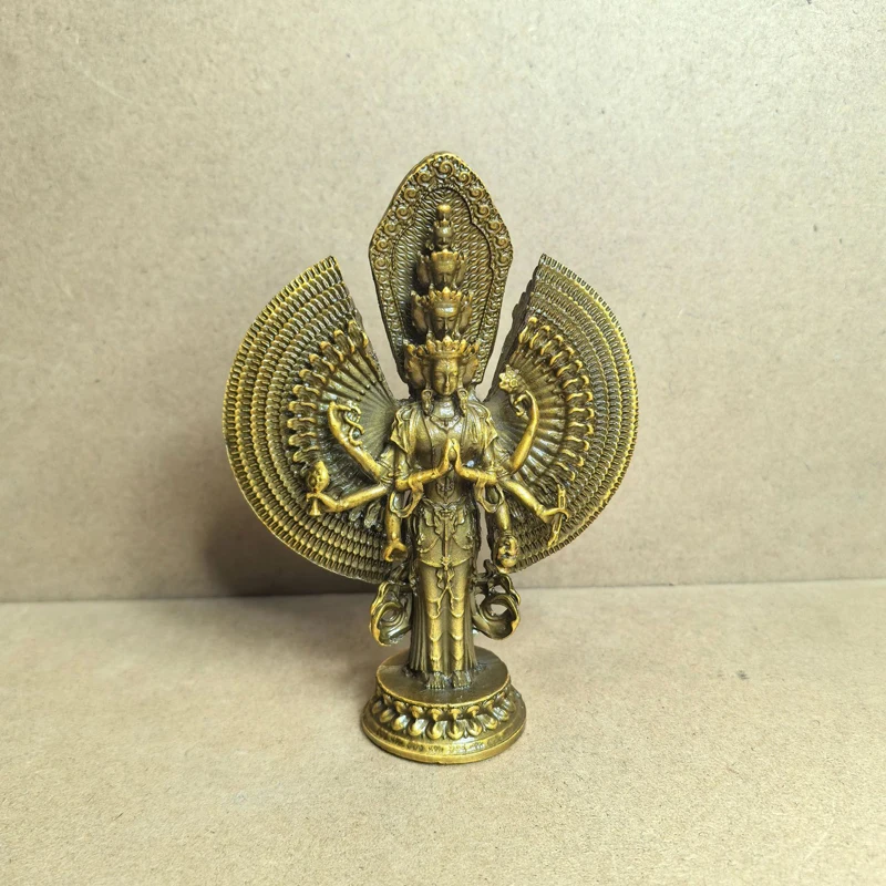 1pc Tibetan Buddhist Thousand-Armed Avalokiteshvara Bodhisattva Retro Bronze Statue For Home Worship Display Craft Ornament