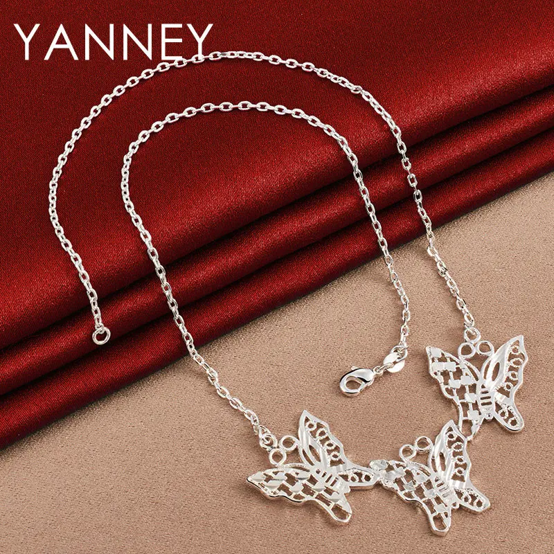 YANNEY 925 Sterling Silver 18 Inches Exquisite Butterfly Necklace For Women Fashion Charm Wedding Gift Jewelry Party