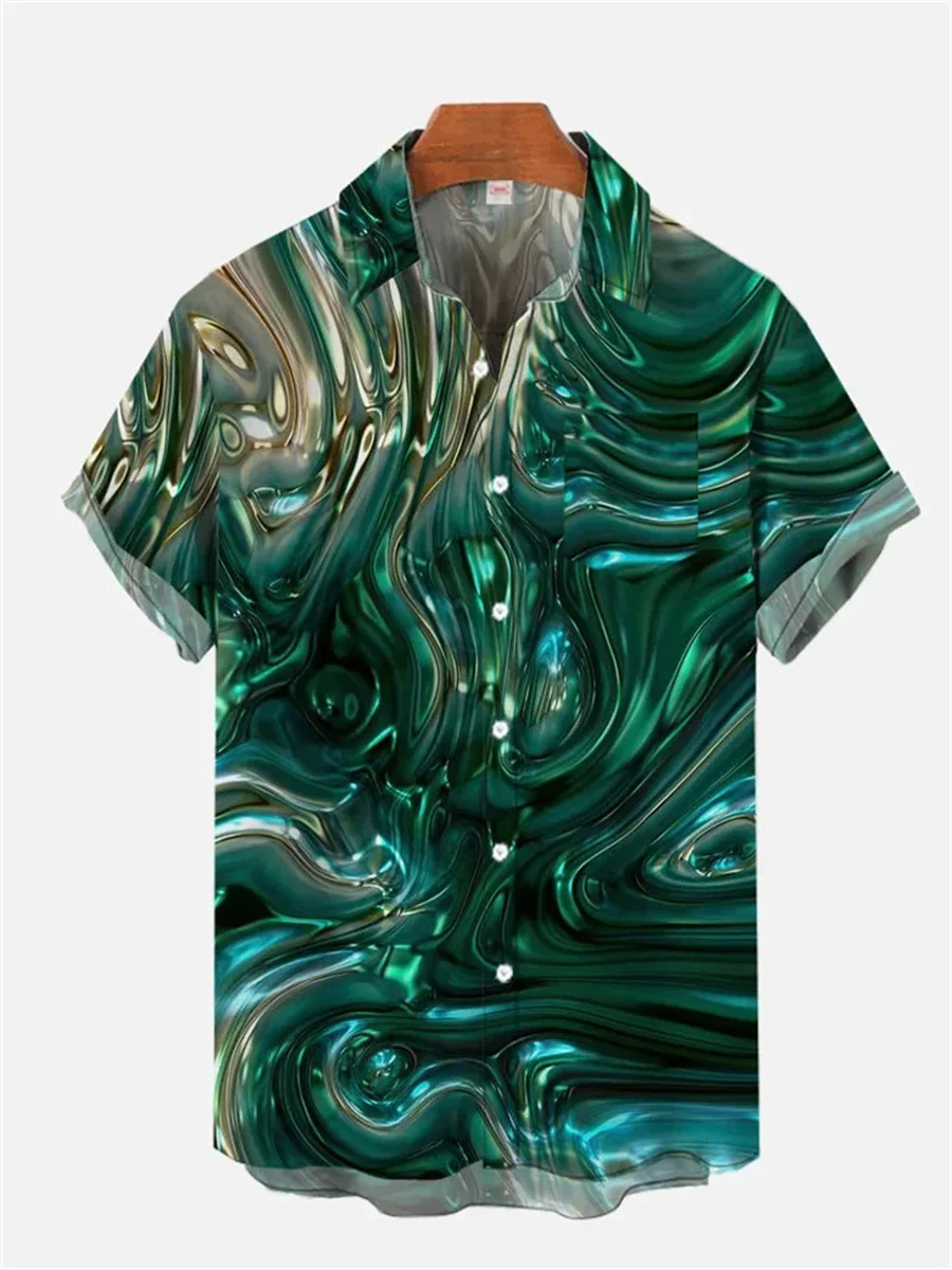 2025 Men's Linen Casual Shirt Fashion Wave Print Harajuku Shirt Summer Festival Party Fashion Hawaiian Shirt Street Men's