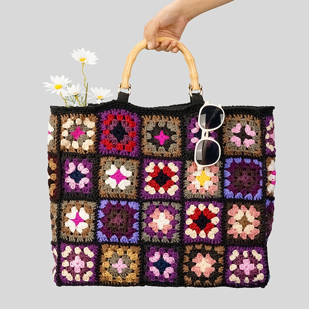 Wide Application Handbag Stylish Tote Bag For Everyday Practical Gifts Granny Square Shoulder Bag