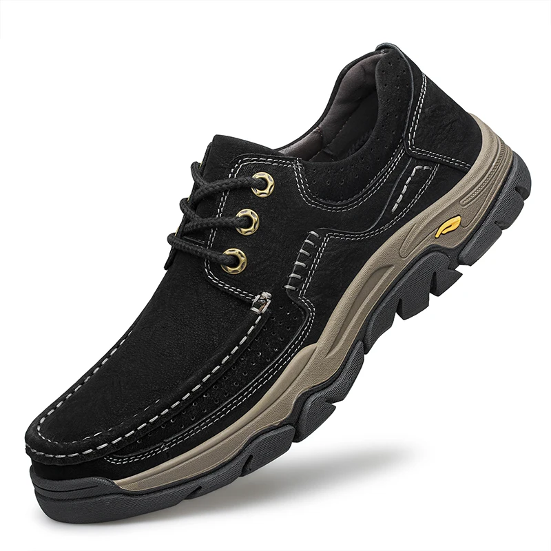 

Мужская повседневная обувь, противоскользящая обувь на толстой подошве из воловьей кожи с верхним слоем, удобный верх, универсальная походная обувь с внутренней стороны и улицы.