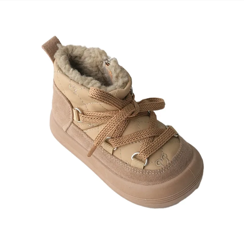 Baby Warm Fleece Inside Boots Children High-top Thicken Cotton Boots Girls Retro Short Suede Boots Boys Winter Snow Boots