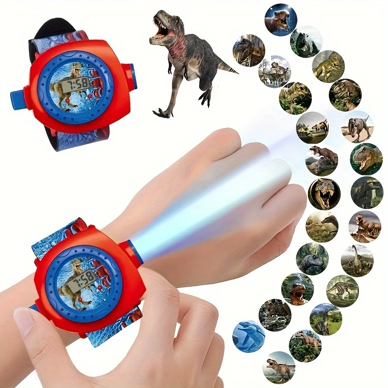 Montre projecteur dinosaure pour enfants – Lampe de poche et montre 24 images – Cadeau scolaire amusant et éducatif