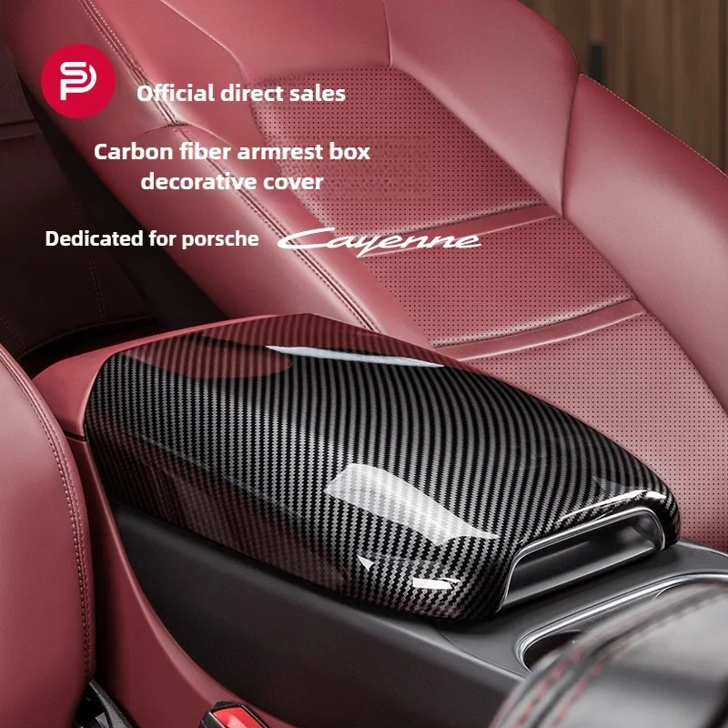 

New For Porsche Cayennecarbon fiber armrest box protective cover Cayenne central storage box cover car interior accessories