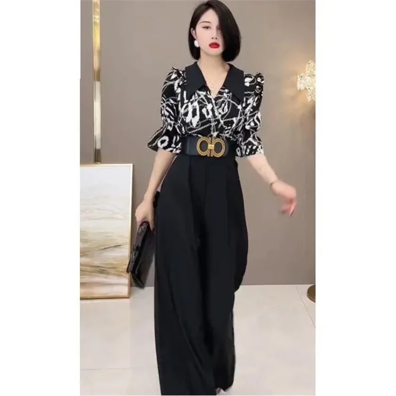 2024 Summer New Woman High-end Fashion Slim Temperament High Waist Loose and Elegant Age-reducing Wide-leg Jumpsuit Lady