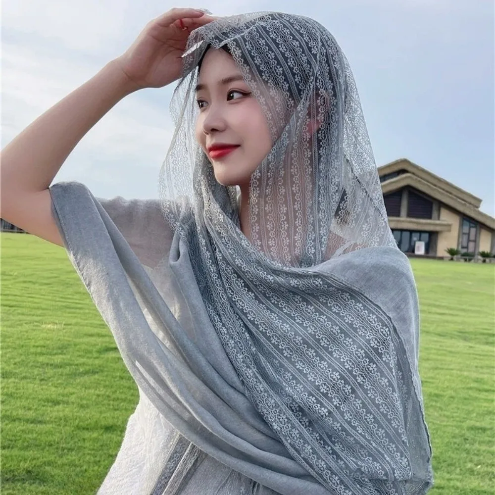 

Модный универсальный льняной шарф, тонкий дышащий хлопковый платок, элегантный кружевной шарф для защиты от солнца, летний, весенний, осенний, для женщин