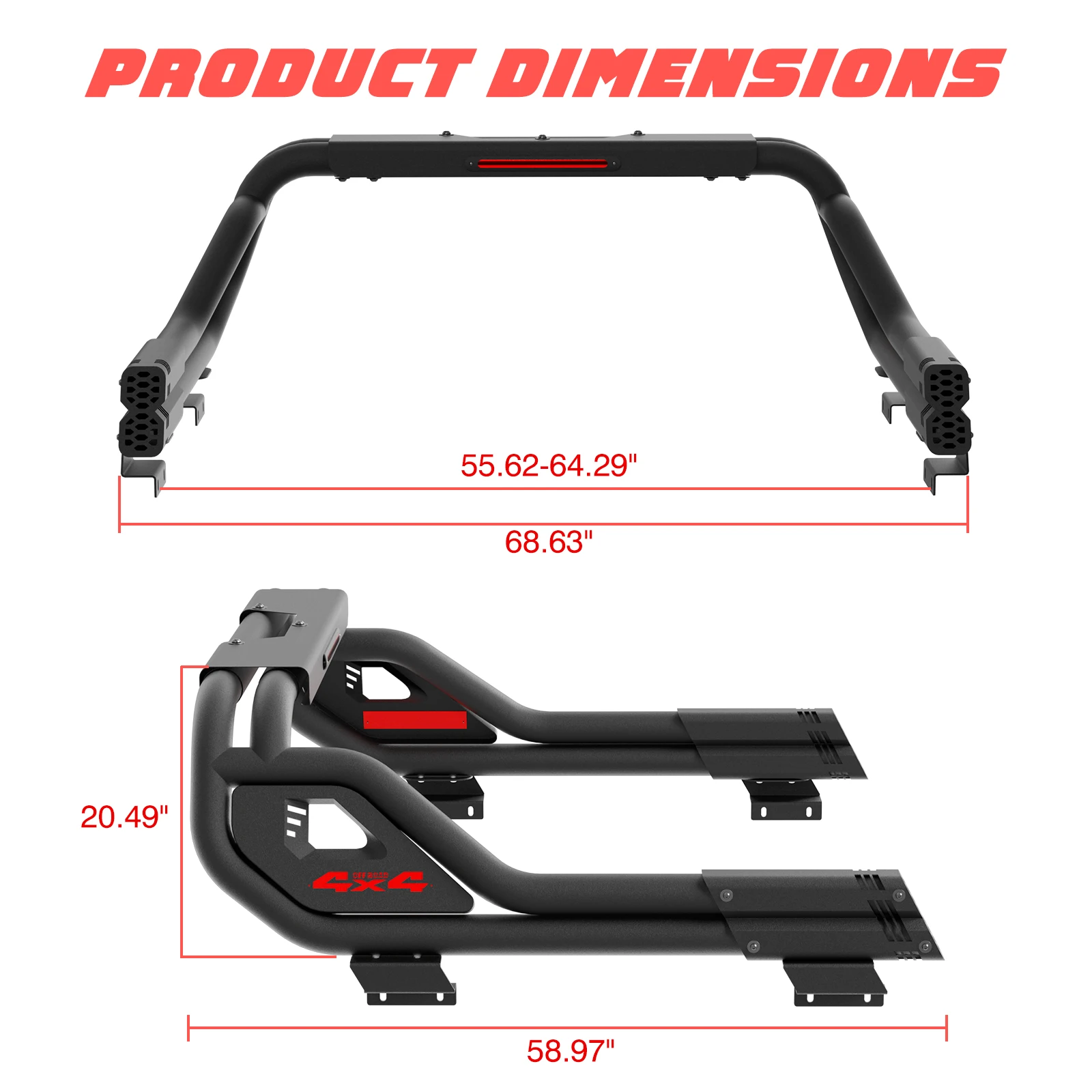 Adjustable Truck Bed Chase Rack Roll Bar For F-150 Silverado Sierra Ram Tundra