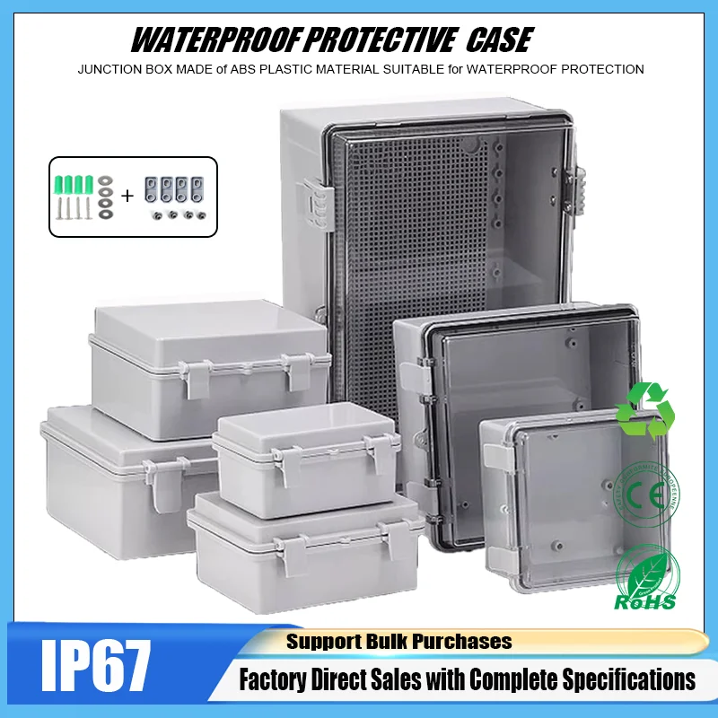 IP66 Waterproof ABS Plastic Enclosure Gray/Transparent Cover Outdoor Power Distribution Junction Box Electronic Instrument Case