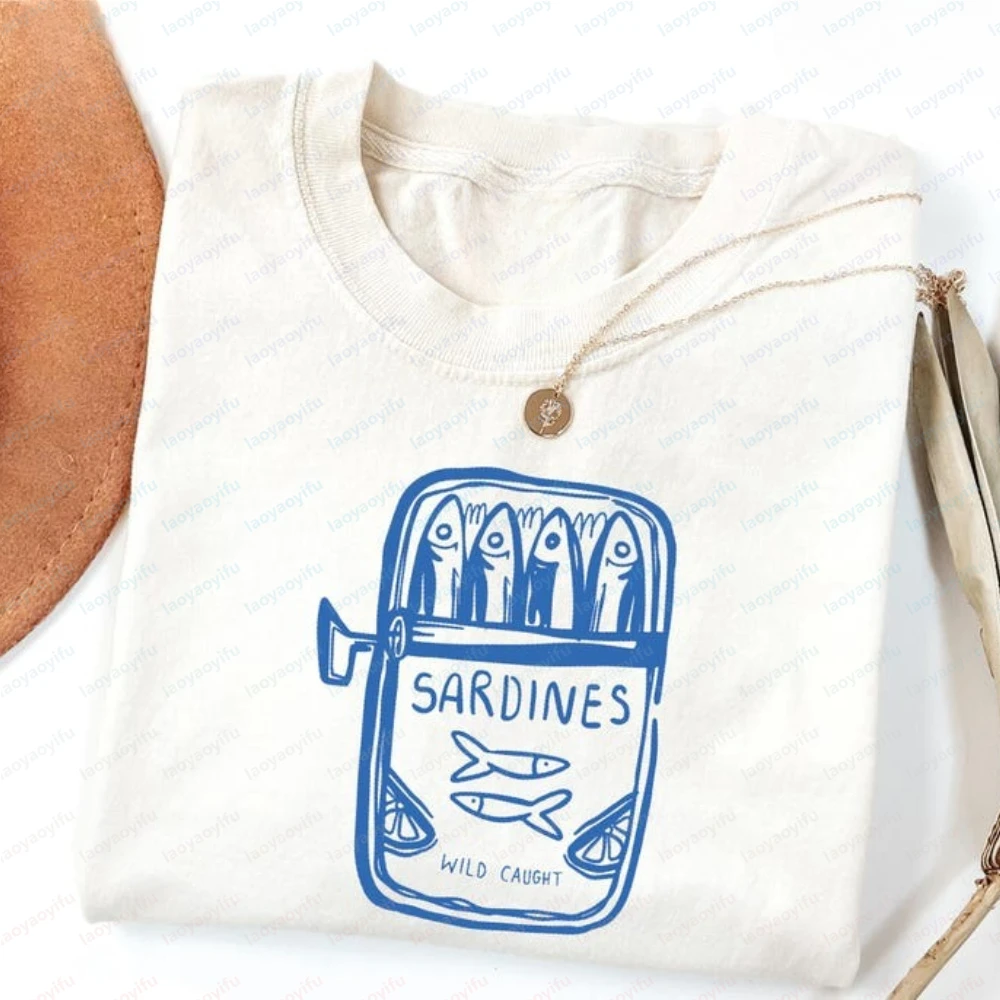 

Sardines Wild Caught T-Shirt Tinned Fish Shirt Portugal Travel Gift Vintage Sardine Social Club Coastal Aesthetic Fish Harajuku