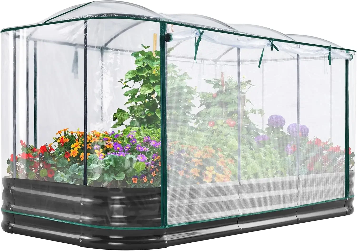 

Raised Garden Bed with Cover Galvanized Oval Planter Garden Box Outdoor for Gardening, Vegetables, Flowers 94.5x47.2x11.8 in, Cl