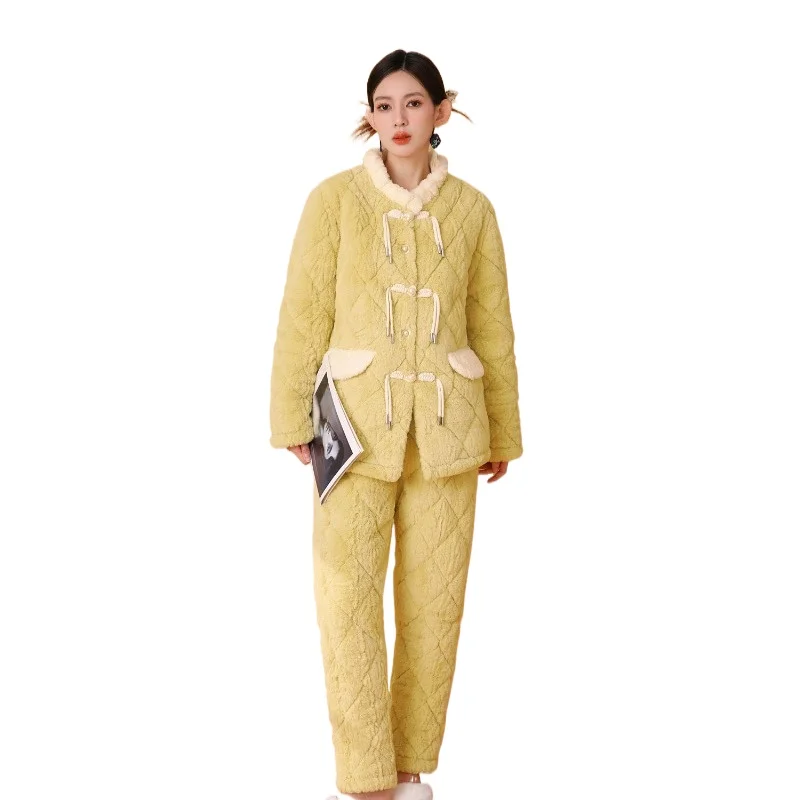 

Новые китайские женские зимние трехслойные мягкие пижамы в национальном стиле, одежда для дома, можно носить вне пижамных комплектов, удобный костюм