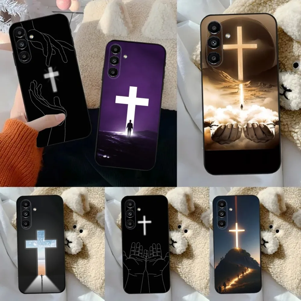 Christian Cross Design Phone Case For Samsung S24,23,22,30,21,10,9,Ultra,Plus,Lite,FE,5G Black Soft Case