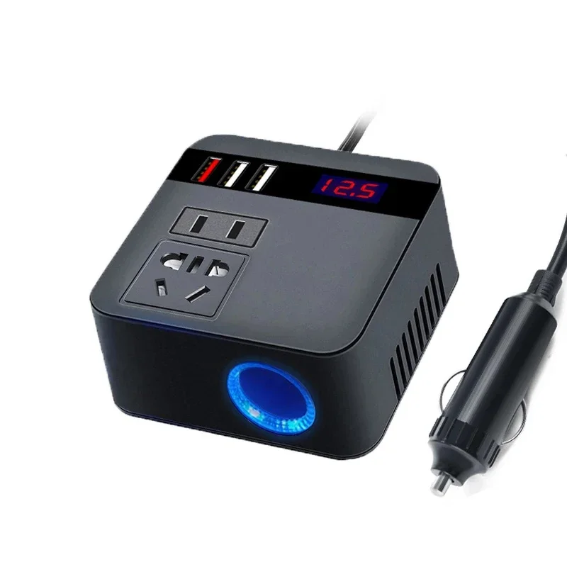 Car Inverter 150W Peak DC12V/24V to 110V/220V LED Display Sockets Power Inverter with QC 3.0 USB Charger Fast Charging For Phone