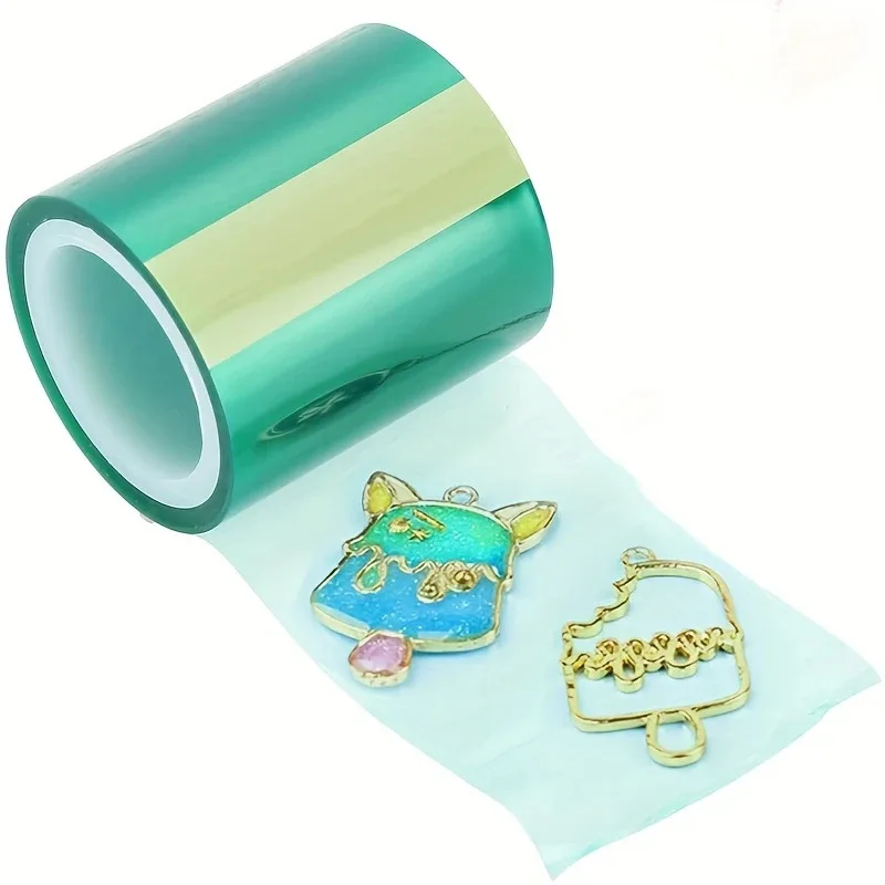 4cmX5m High Temperature Resistant Green PET Seamless Tape, Epoxy Resin UV Resistant Mold with Adhesive Tape Bottom Jewelry