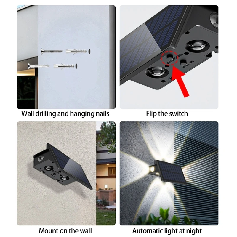 J6PD 2/4PCS Courtyard Courtyard Lâmpada parede Solar Fence Light Four