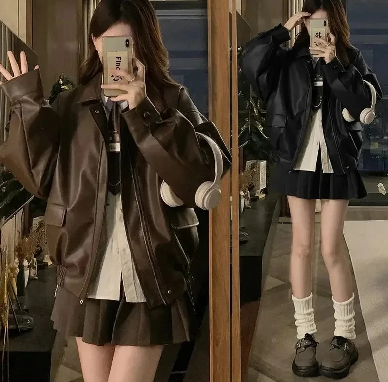 

Leather jacket short jacket women's new autumn and winter American short jacket spring and autumn top