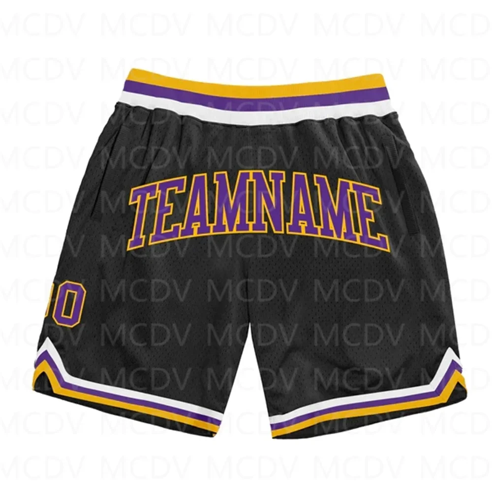 Custom Black Purple-Gold Authentic Throwback Basketball Shorts  3D All Over Printed Men's Shorts Quick Drying Beach Shorts