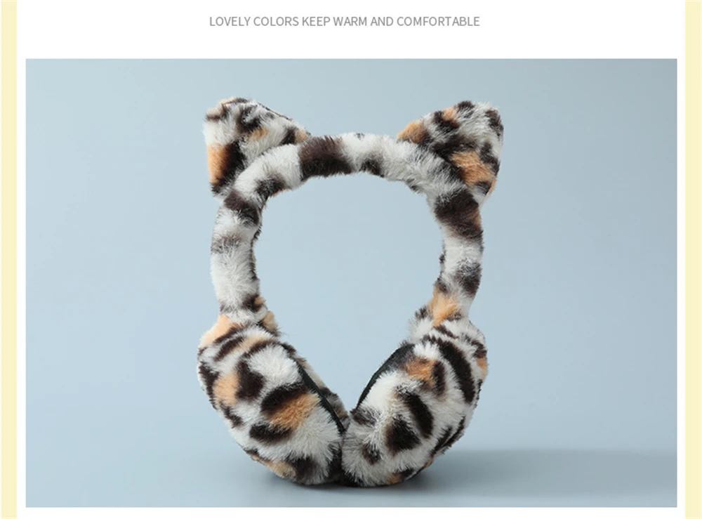 Leopard Foldable Leopard Print Earmuffs Winter Warm Thickened Ear Cover Women Windproof Frostproof Earlap Simple Plush Hairband