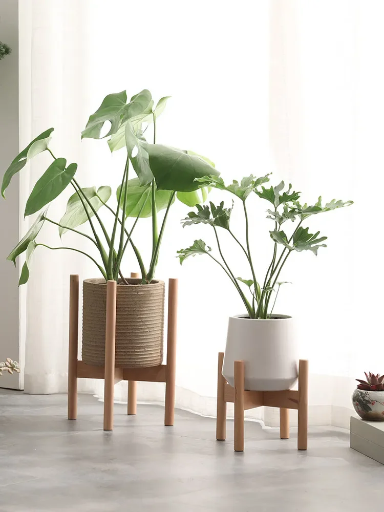 Nordic flower pot frame Cross floor-to-ceiling storage balcony Living room Wood-green dill flower pot frame
