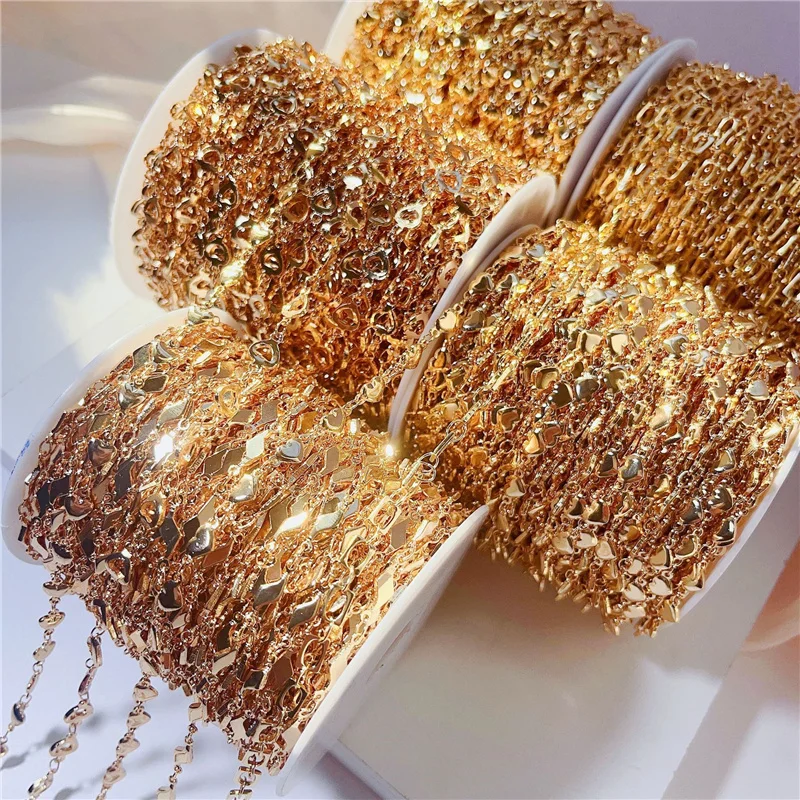 

2meters Gold Color Heart Chains Necklace Bulk Copper Metal Link Chains Lot for Craft Diy Bracelets Jewelry Making Supplies