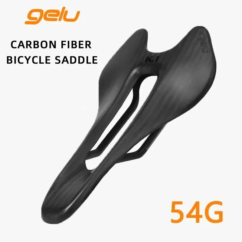 Gelu Carbon Fiber Road Ultralight carbon fibesaddle Saddle 54g Double-Track Hollow Breathable Ergonomically Bike Seat Cushion