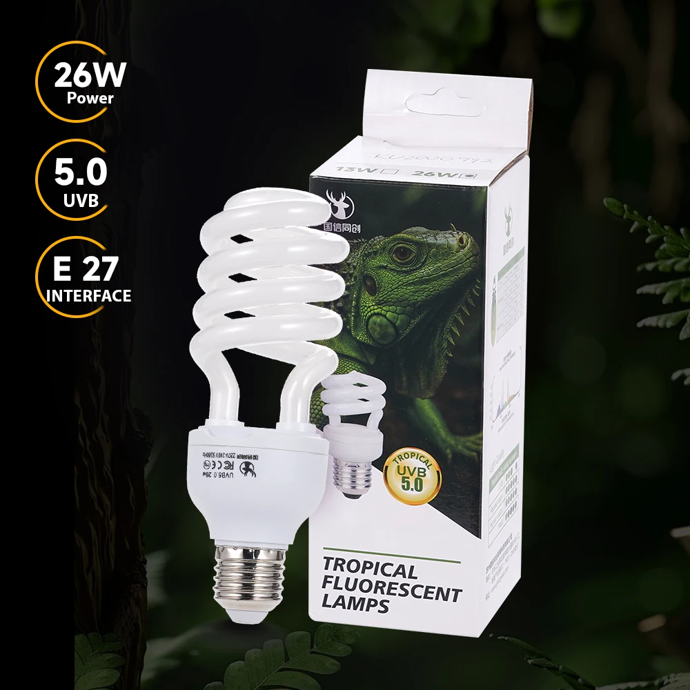 Reptile UVB Light Bulb26W5.0E27Standard Socket Promote Calcium Absorption Prevent Rickets Turtle Bearded Dragon Lizard Chameleon
