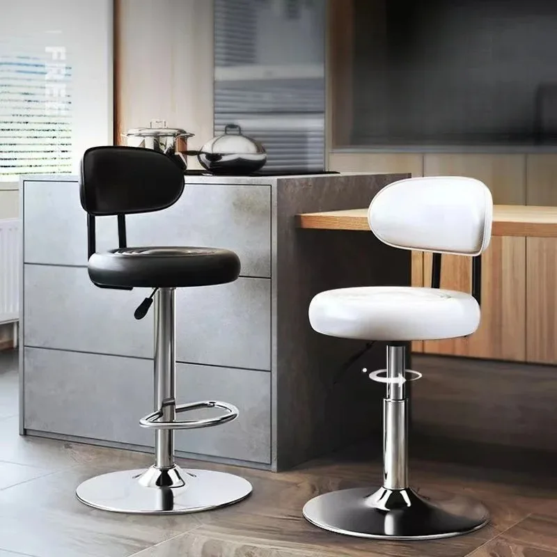 1pc 1pc Bar Leather Upholstered Lifting Swivel Chair Backrest, Round Stool, Beauty Stool, Bedroom Dressing Stool