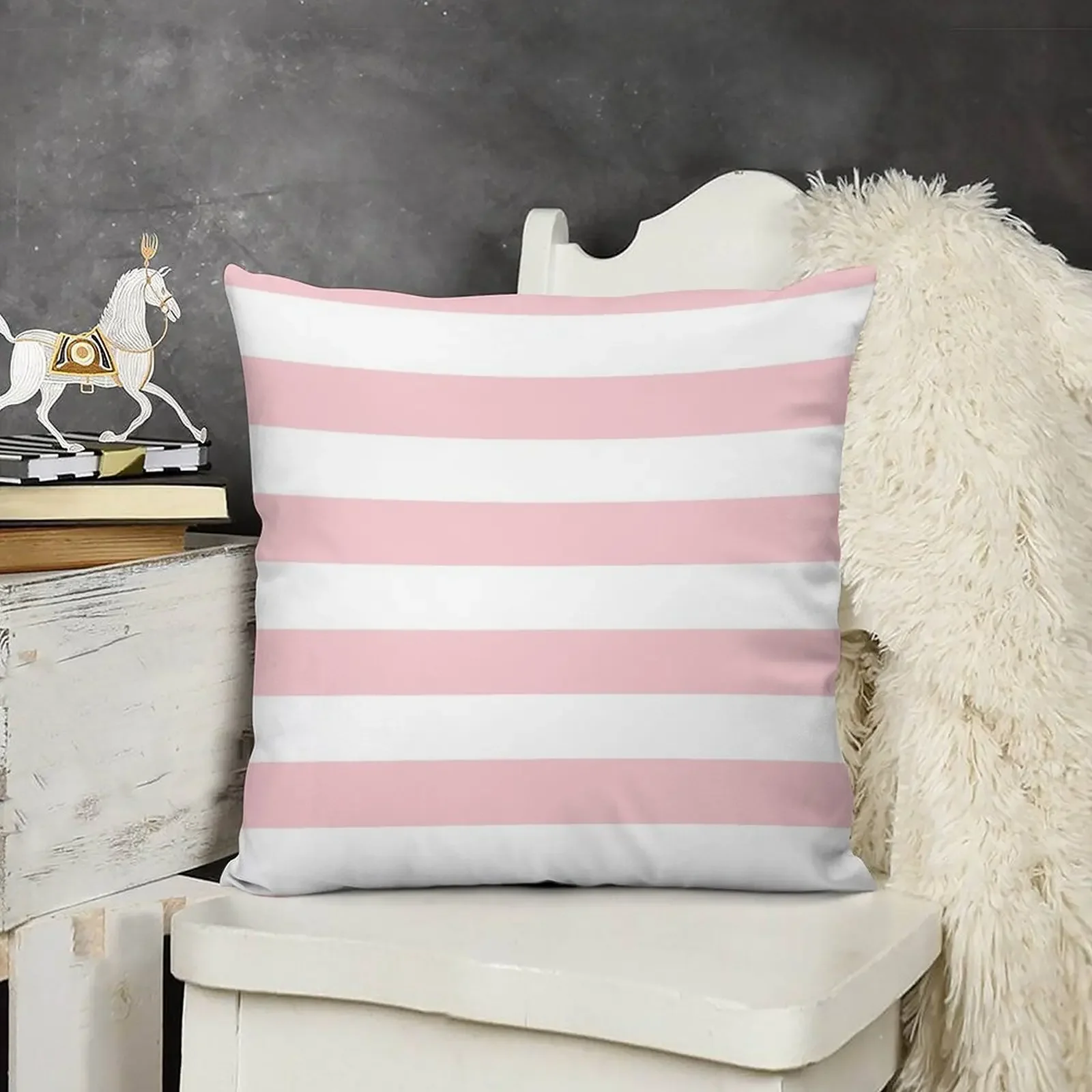 

Large White and Light Millennial Pink Pastel Cabana Tent Stripe Throw Pillow Decorative Cushions Sofas Covers pillow