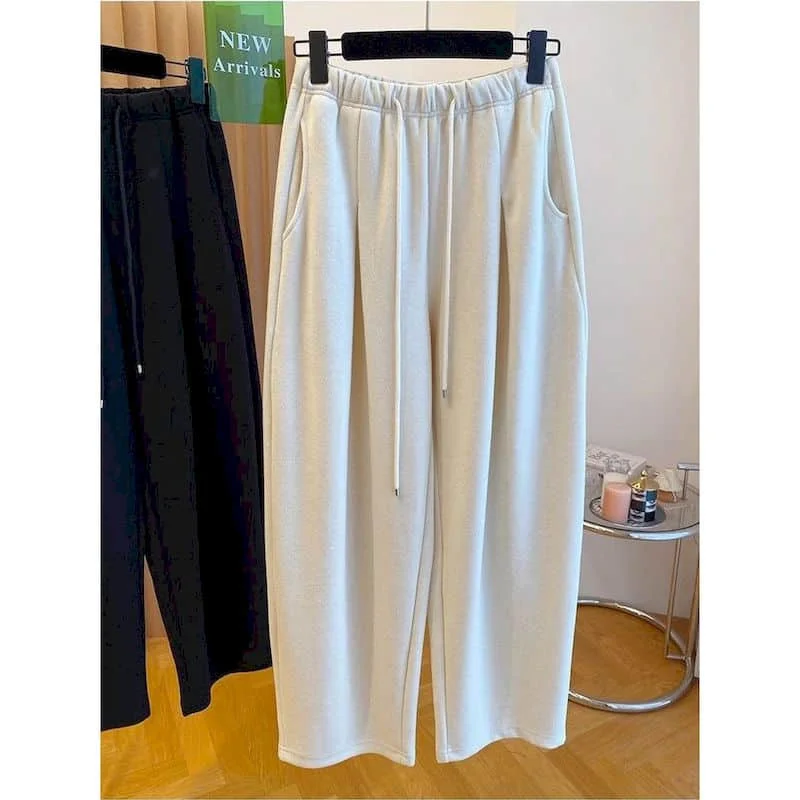 

Straight Pants Casual Autumn Korean Style Drawstring Sweatpants Elastic Waist Baggy Trousers Streetwear Oversized Wide Leg Pants