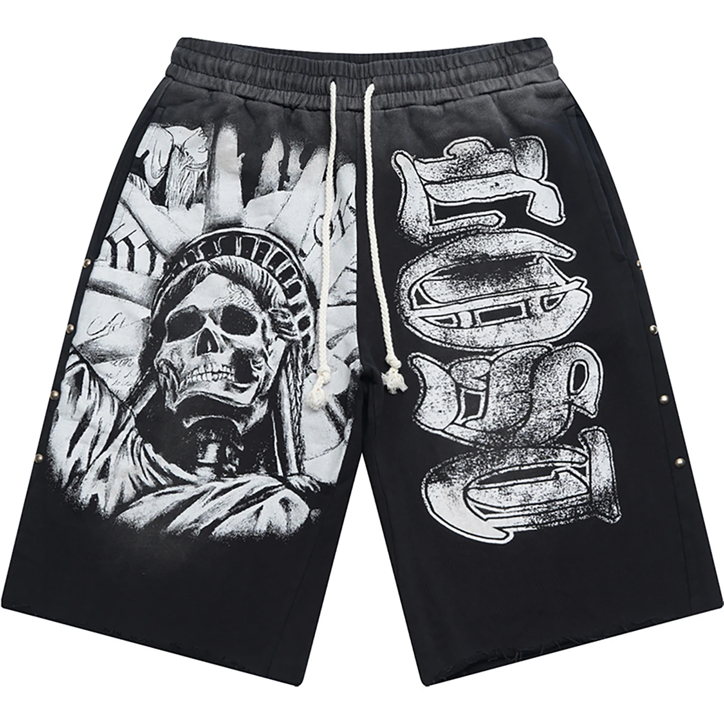 

Высококачественные американские модные шорты в стиле хип-хоп с принтом логотипа черепа, унисекс, свободные, повседневные, на шнурке, длиной до колена, летние