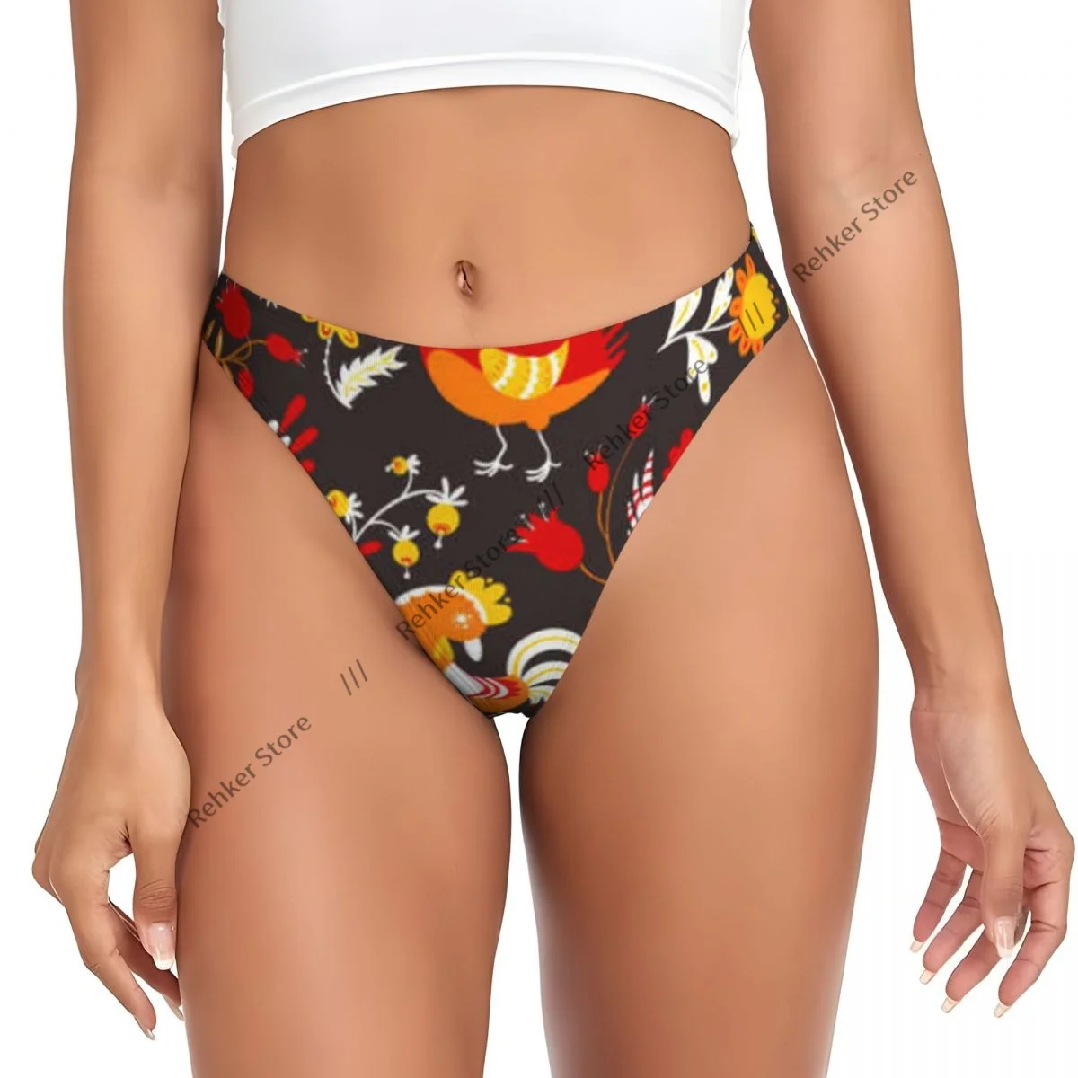 Thongs For Women V Waist G-String Panties Roosters Cute Ethnic Floral Background Underwear Breathable Underpants